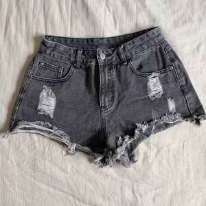 ROMWE Charcoal Distressed Jean Shorts